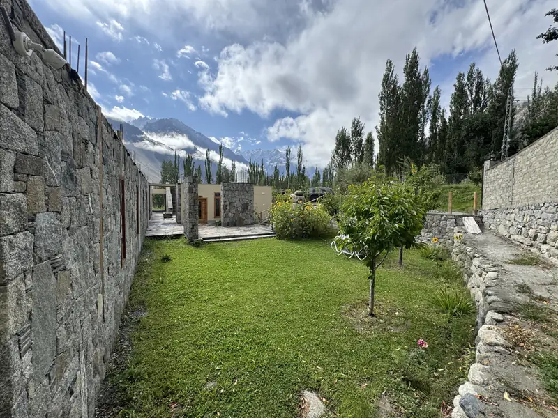 Garden between stone walls